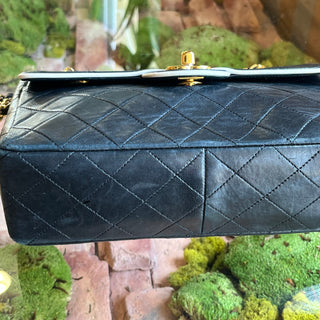 CHANEL Single Flap Black White Lambskin Quilted Shoulder Bag