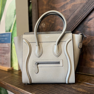 CELINE Luggage Micro Greige Drummed Calfskin Tote
