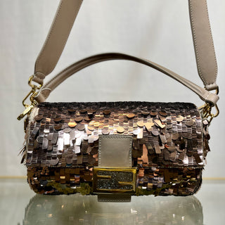 FENDI Tortora Sequin Paillettes Vitello Grace Sex and the City Baguette