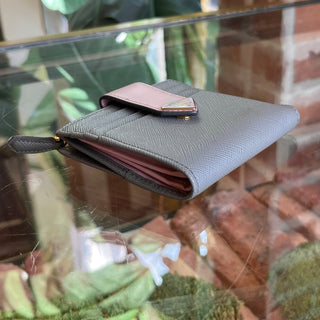 PRADA Small Gray Pink Saffiano Smooth Leather Wallet
