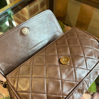 CHANEL Vintage Brown Lambskin Leather Clutch Bag