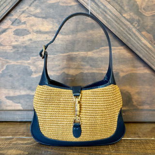 GUCCI Navy Blue Raffia Jackie Shoulder Bag