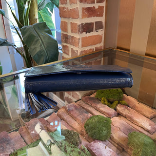 GUCCI Soho Dark Blue Patent Leather Clutch Bag