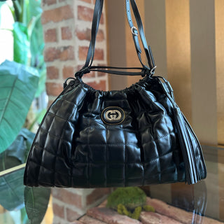 GUCCI Deco Medium Black Leather Quilted Tote