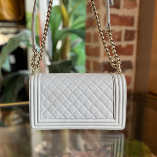 CHANEL Boy Flap Medium Gray Caviar Quilted Shoulder Bag