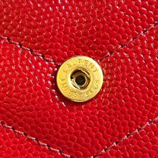 SAINT LAURENT Red Leather Chevron Compact Wallet