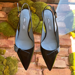 PRADA Black Leather Slingback Heels SZ 35.5 (US 5.5)