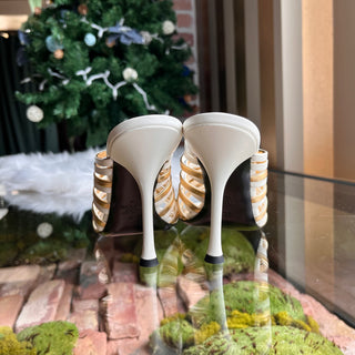 VALENTINO Caged White Gold Calfskin Strappy Heels SZ36(6US)