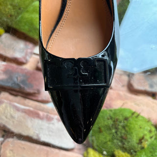 TORY BURCH T Logo Black Patent Leather Heels SZ 8.5