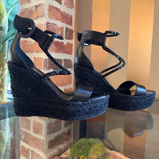 LOUBOUTIN Chocazeppa Spikes Black Espadrille Wedges SZ 38 (US 8)