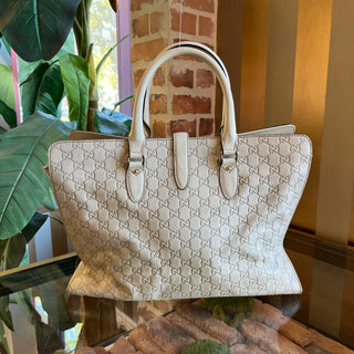 GUCCI Piston Guccissima White Leather Tote