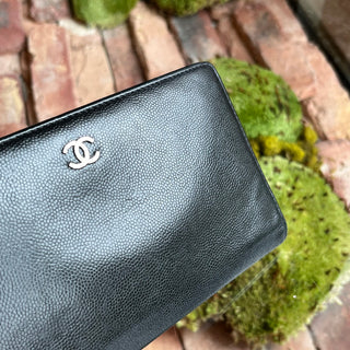 CHANEL Black Caviar Leather Fold-Over Wallet