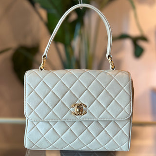 CHANEL Vintage Classic Top Handle Flap Bag Quilted Lambskin Medium