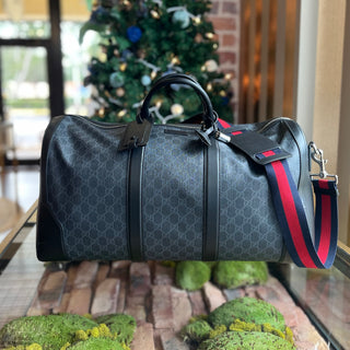 GUCCI Appia Large GG Supreme Monogram Calfskin Web Soft Duffle Bag