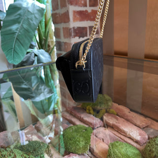 GUCCI Super Mini Pochette Black GG Embossed Leather Crossbody Bag