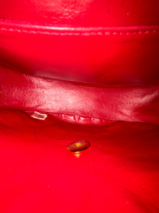 CHANEL Red Leather Half Moon Flap Bag