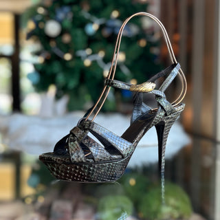 SAINT LAURENT Tribute Brown Snakeskin Platform Heels SZ38(8US)