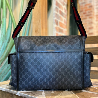 GUCCI Black Grey GG Supreme Monogram Web Messenger Diaper Bag