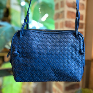 BOTTEGA VENETA Blue Nappa Leather Intrecciato Crossbody TS3866