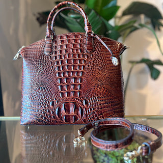 BRAHMIN Duxbury Brown Melbourne Croc Embossed Leather Satchel Bag