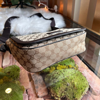 GUCCI Flap Messenger Monogram Canvas Crossbody Bag