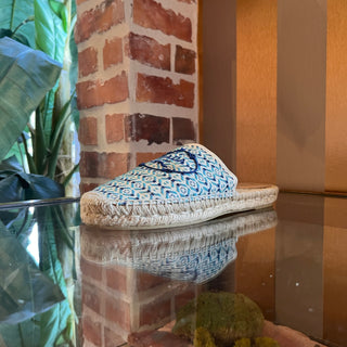 PRADA Blue Nastro Jacquard Embroidered Logo Slip On Espadrilles SZ 39 (US 9)