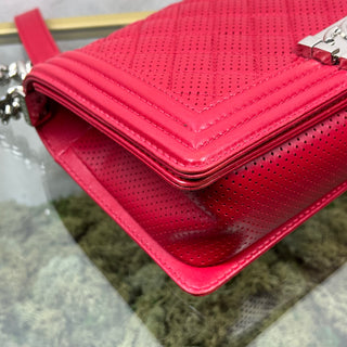 CHANEL Boy Bag Medium Red Perforated Lambskin Leather Shoulder Bag