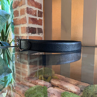 GUCCI GG Debossed Guccissima Black Leather Belt SZ 95/38