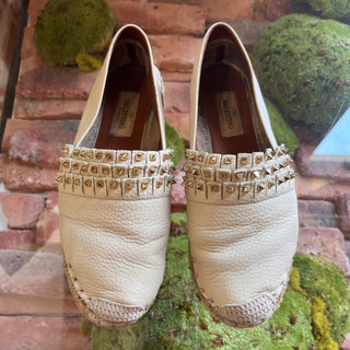 VALENTINO Cream Leather Rockstud Espadrilles SZ 35 (US 5)