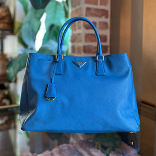PRADA Blue Saffiano Lux Leather Tote Bag