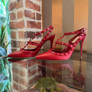 VALENTINO Red Leather Rockstud Heels SZ 41 (US 11)