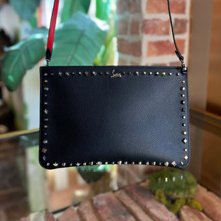 CHRISTIAN LOUBOUTIN Loubiclutch Spike Black Grained Leather Crossbody