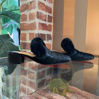 LOUBOUTIN Black Calf Hair Fur Loafers SZ 38.5 (US 8.5)