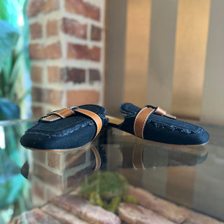 LOEWE Black Denim Grate Slip On Mules SZ 40 (US 10)