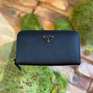 PRADA Black Nylon Zip Around Wallet