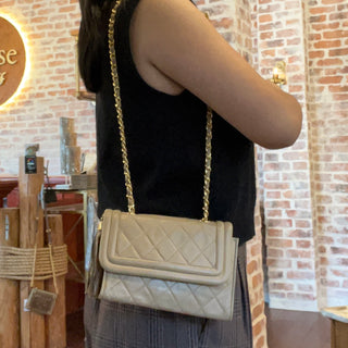 CHANEL Vintage Beige Quilted Lambskin Tassel Bag