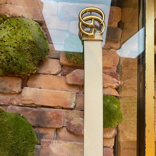 GUCCI White Leather GG Marmont Belt SZ90/35(8US)