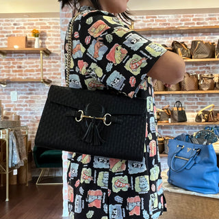GUCCI Emily Chain Medium Blue Microguccissima Leather Shoulder Bag
