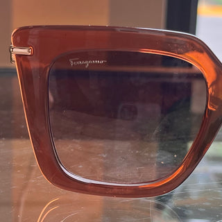 FERRAGAMO SF1041S 232 Transparent Brown Acetate Square Sunglasses