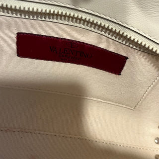 VALENTINO Trapeze Small White Calfskin Leather Rockstud Tote