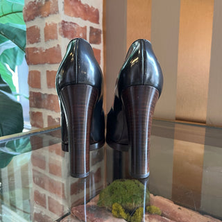 GUCCI Shiny Grey Leather Mule Heels SZ 9