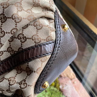 GUCCI Jockey GG Brown Monogram Canvas Hobo Bag