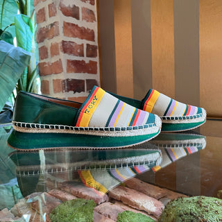 TORY BURCH Multicolor Knit Fabric Green Leather Espadrilles SZ 8