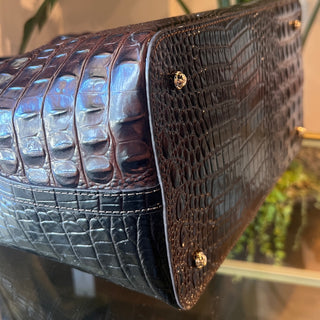 BRAHMIN Amelia Bucket Dark Brown Melbourne Croc Embossed Leather Bucket Bag