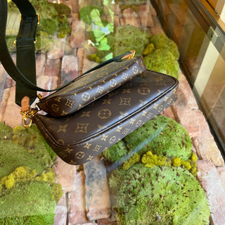 LOUIS VUITTON Multi Pochette Accessories Khaki Brown Monogram Coated Canvas Crossbody Bag