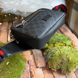 GUCCI Belt Bag Black Grey Soft GG Supreme Monogram Web Belt Bag
