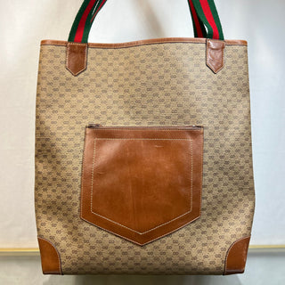 GUCCI Beige Brown Micro GG Supreme Web Stripe Straps Vintage Tote Bag