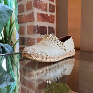 VALENTINO Cream Leather Rockstud Espadrilles SZ 35 (US 5)