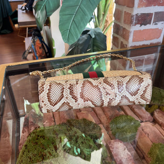 GUCCI Ophidia Small Raffia Snakeskin Chain Shoulder Bag