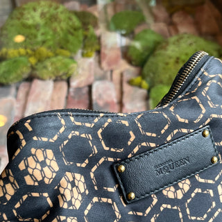 ALEXANDER MCQUEEN Black Beige Honeycomb Mantra Clutch